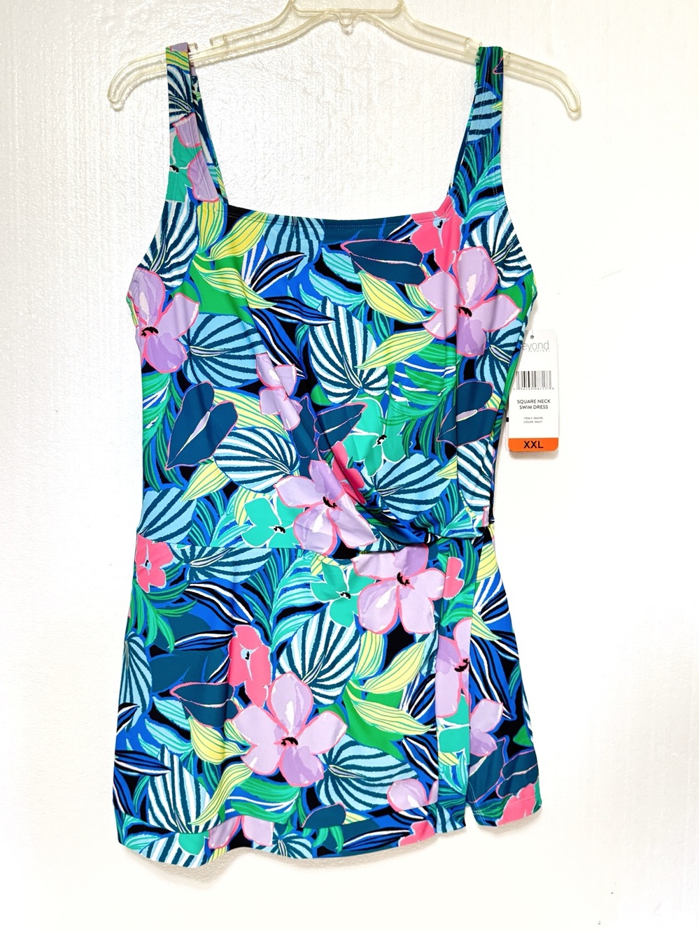 Beyond Control Floral Multi Color Square Neck Swim Dress Size XXL